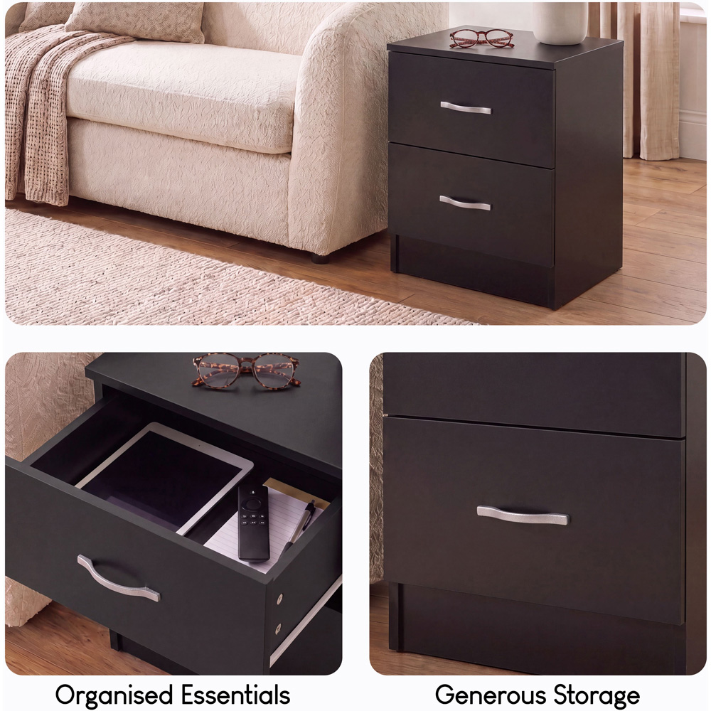 Vida Designs Riano 2 Drawer Black Melamine Finish Bedside Table Set of 2 Image 6