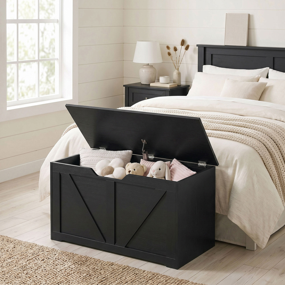HOMCOM 100L Black Storage Trunk with Safety Hinge Image 2