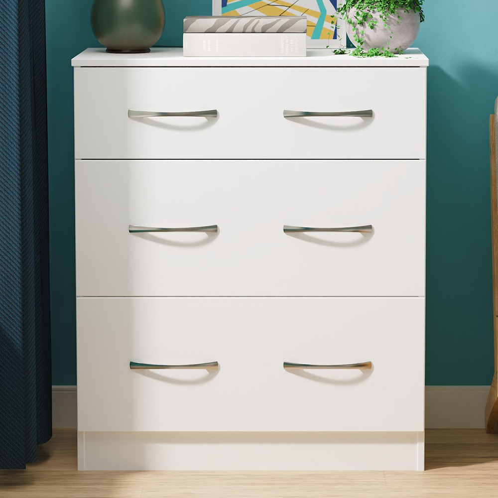 Crowndale Avon 3 Drawer Matt White Deep Chest of Drawers Ready Assembled Image 1