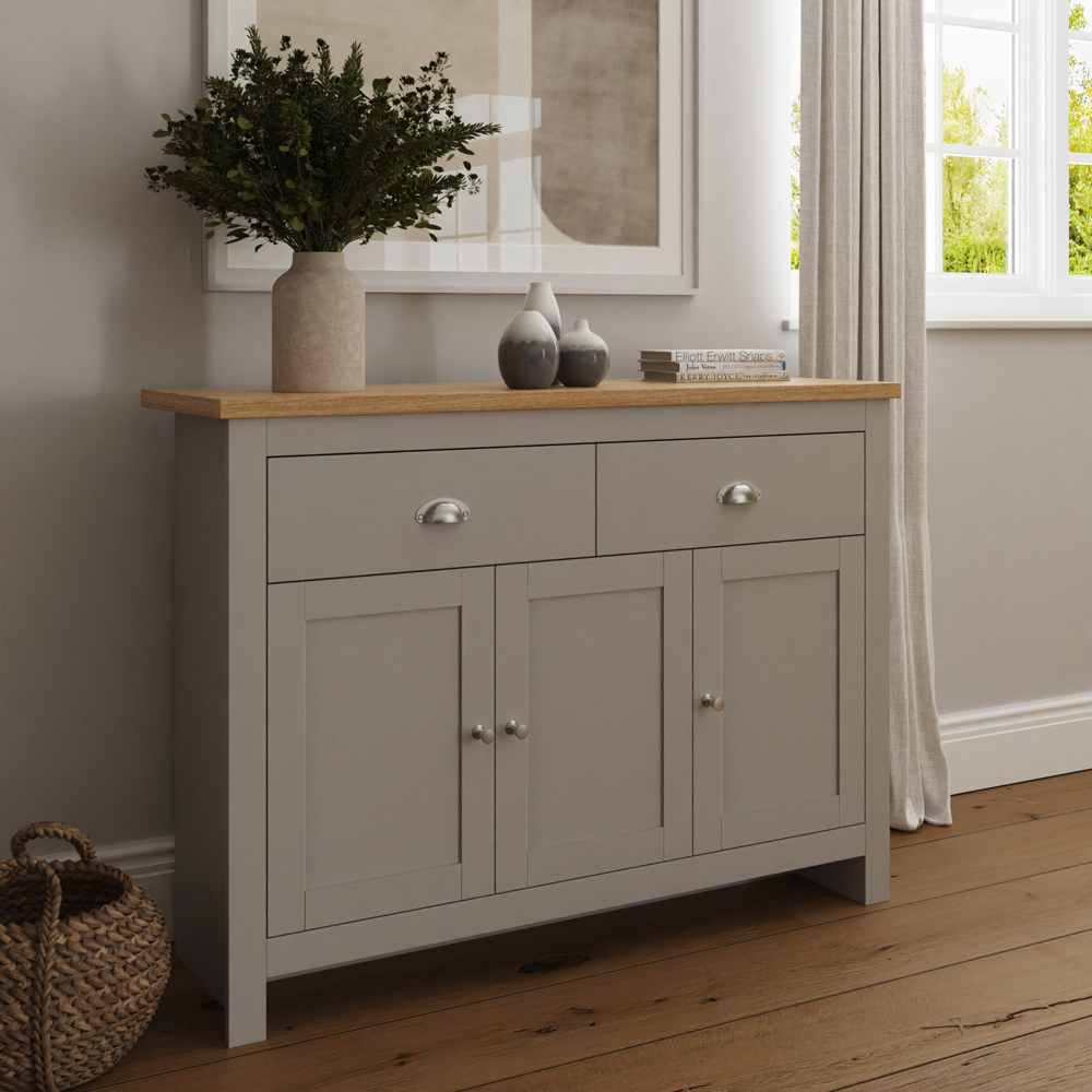 GFW Lancaster 3 Door 2 Drawer Grey Large Sideboard Image 6
