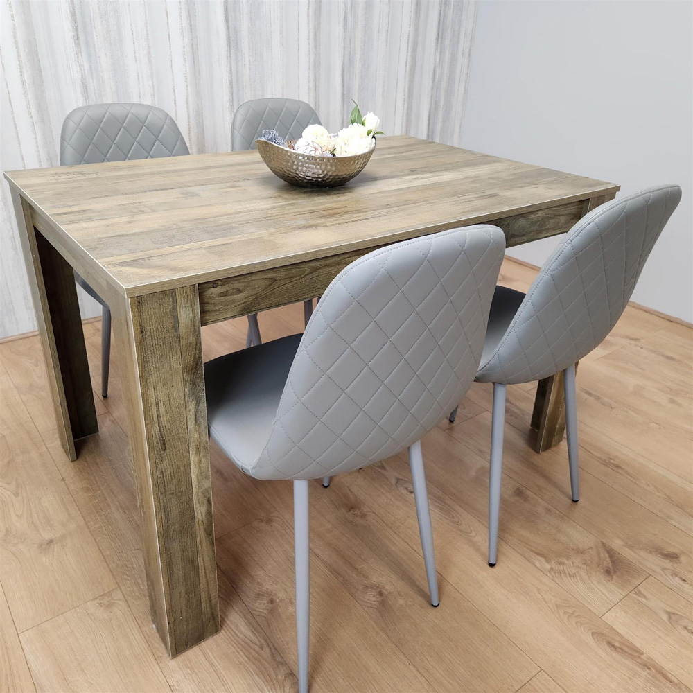 Kosy Koala 4 Seater Faux Leather Gem Pattern Dining Set Rustic Effect and Grey Image 1
