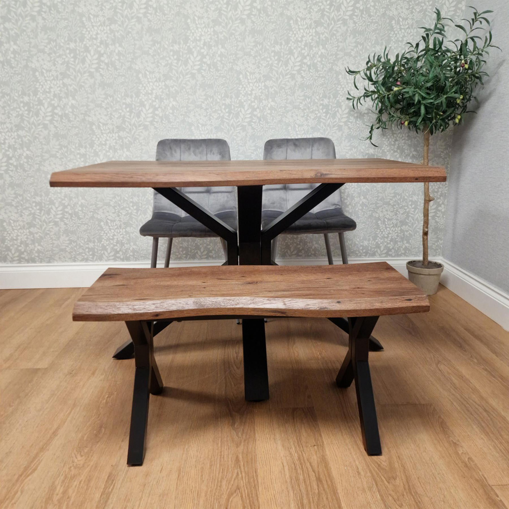 Kosy Koala 4 Seater Wooden Effect Velvet Dining Set with Bench Grey Image 4