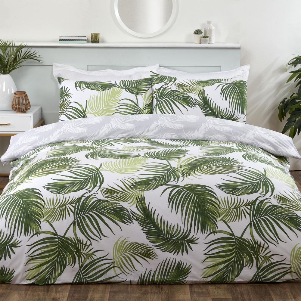 Smart Living Double Green Palm Print Reversible Duvet Cover Set Image 7