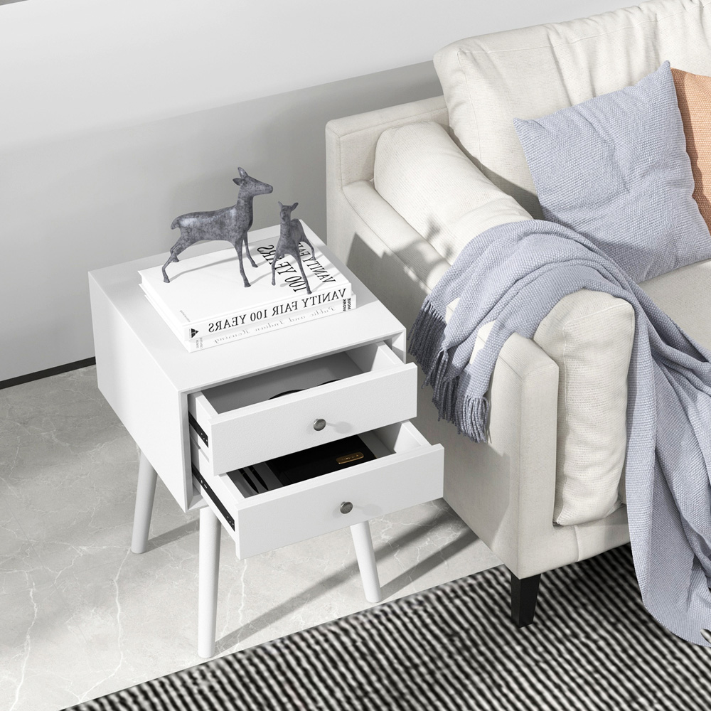 Costway 2 Drawer White Bedside Table Image 4