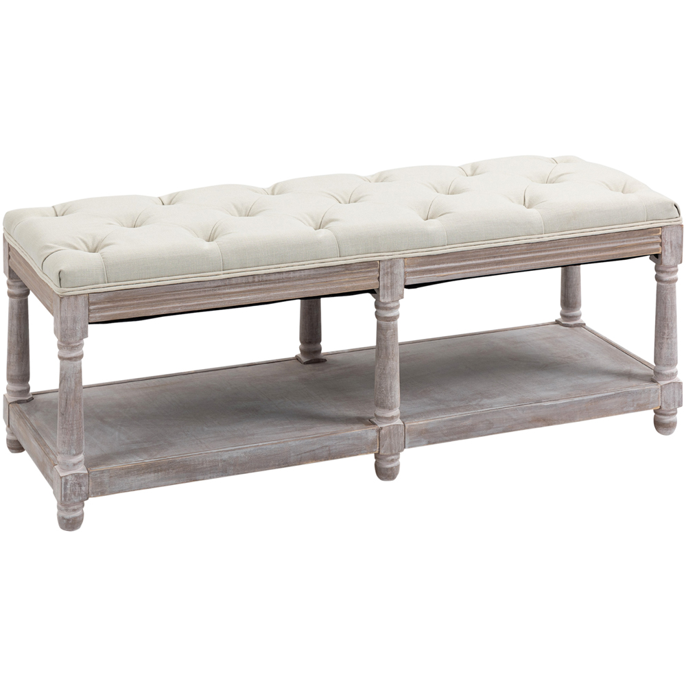 Portland Single Shelf Cream and White Button Tufted Vintage Stool Image 2