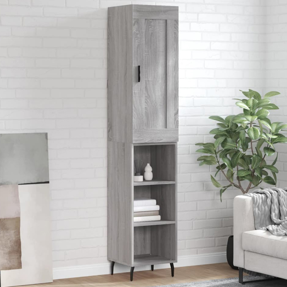 vidaXL Single Door 3 Shelf Grey Sonoma Wooden Highboard Image 1