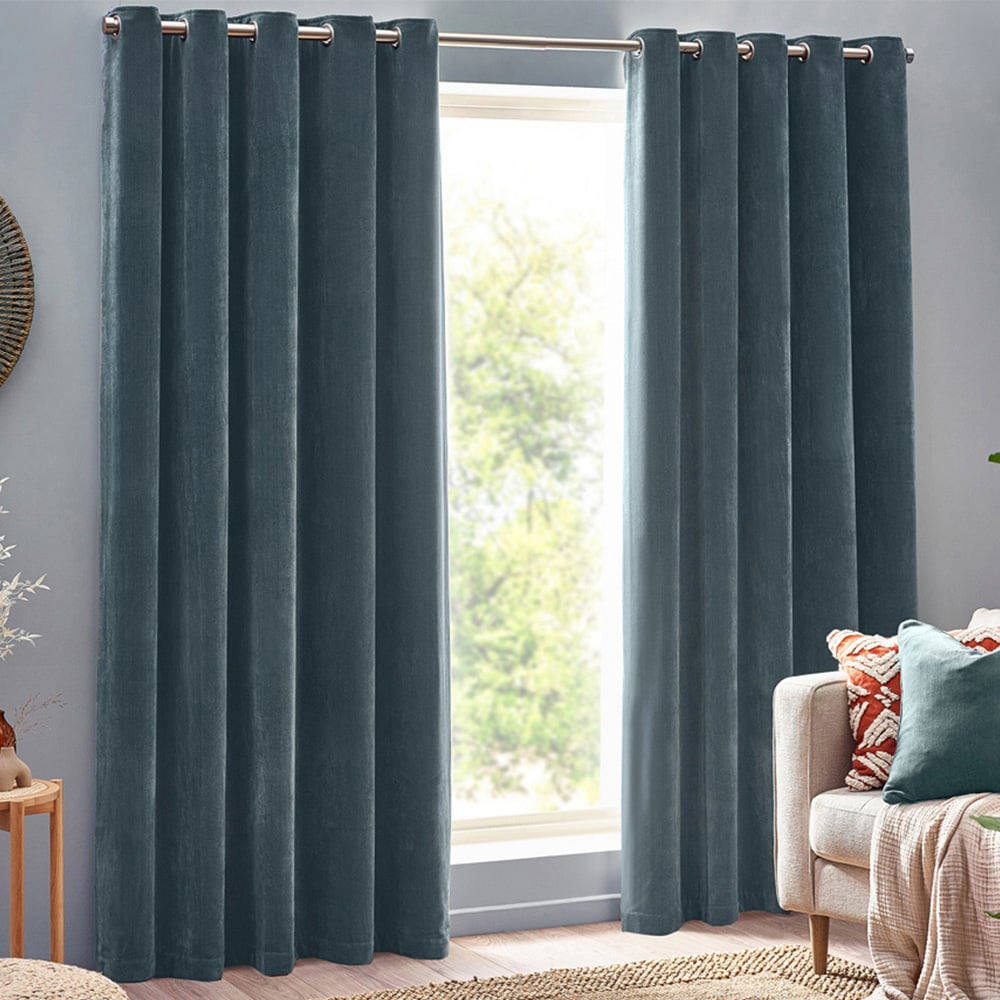 Yard Marine Heavy Chenille Velvet Eyelet Curtain 168 x 229cm Image 1