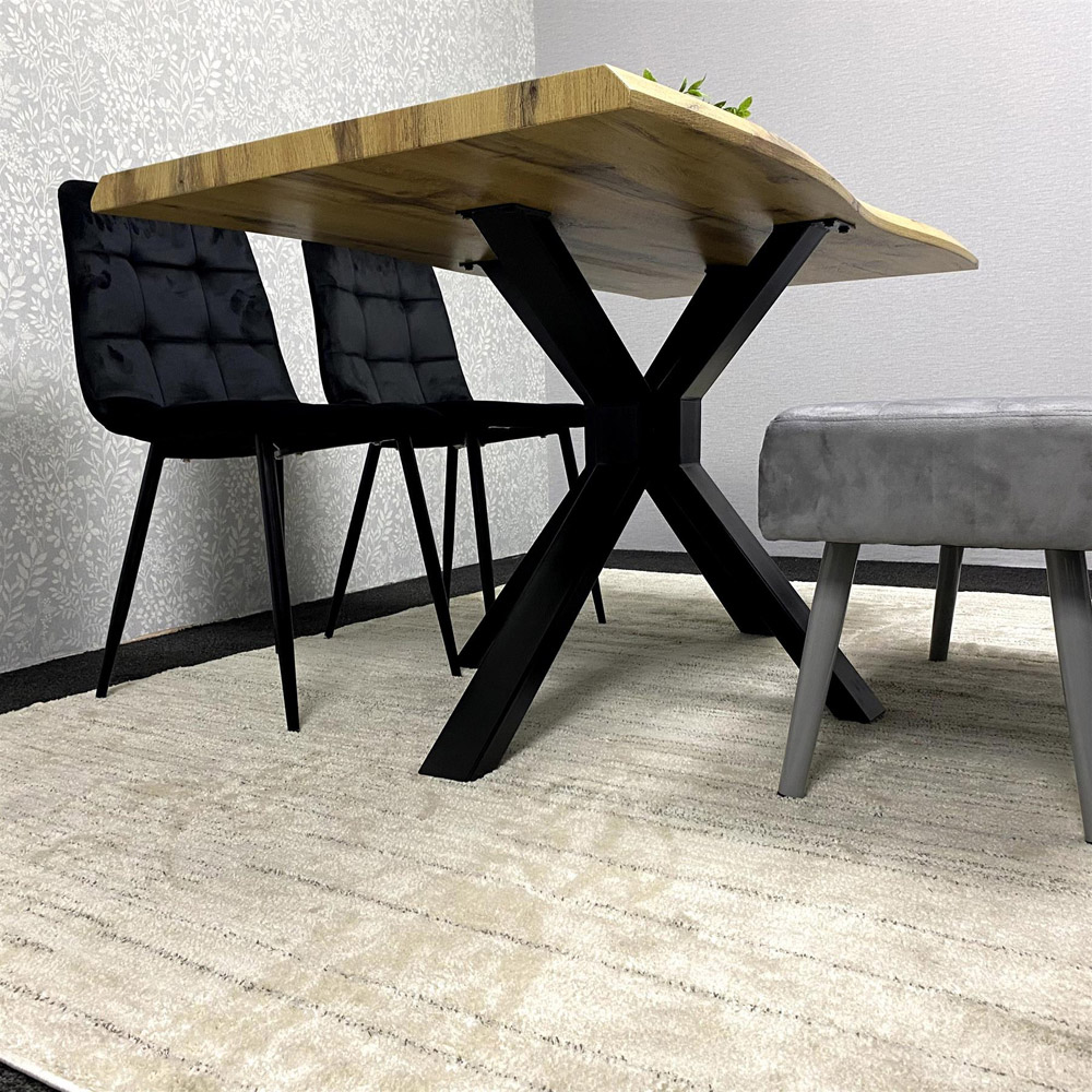 Kosy Koala 4 Seater Wood and Velvet Dining Table Set with Bench Black and Grey Image 5