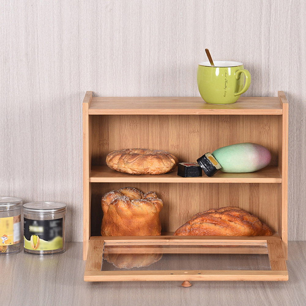 Living and Home 2 Shelf Kitchen Counter Bamboo Bread Box Image 6