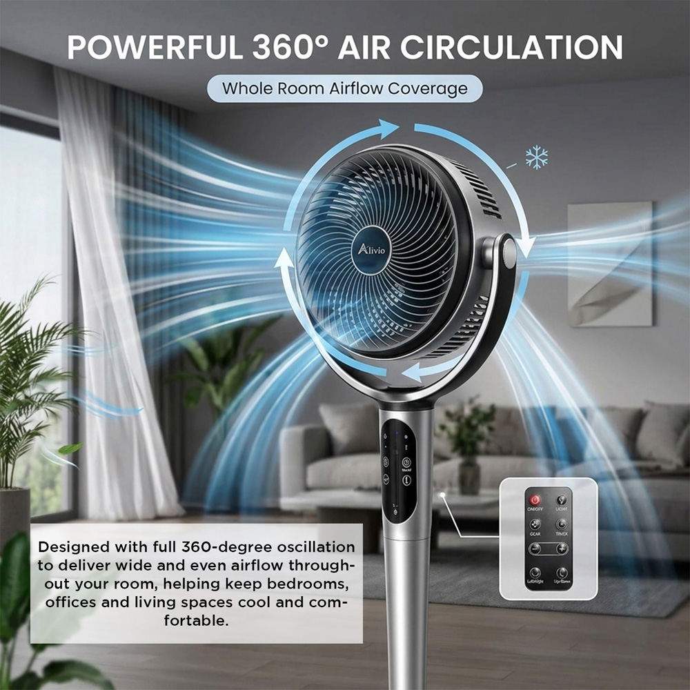Alivio Silver 8 Speed Adjustable Silent Oscillating DC Pedestal Fan with Remote Image 3