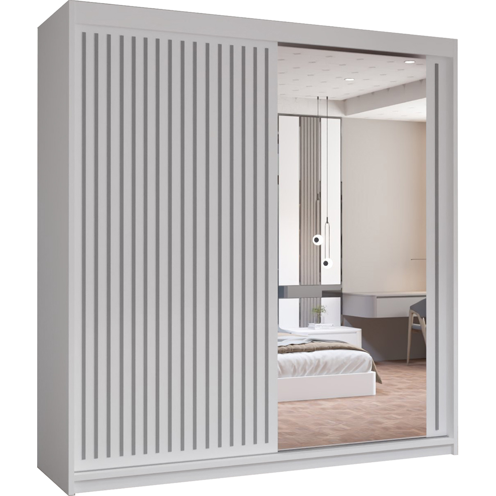 M N Furniture Roman 2 Door White and Grey Mirrored Sliding Wardrobe 203cm Image 2