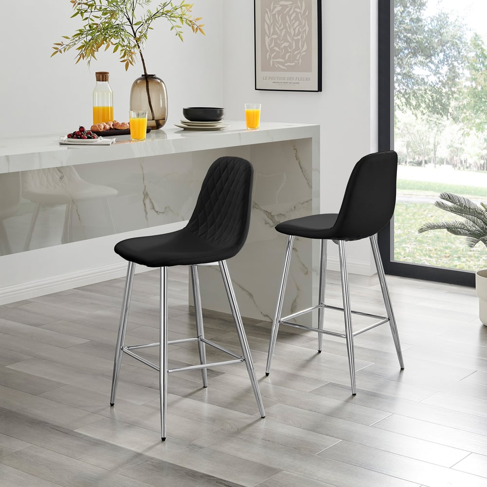 Furniturebox Solara Black and Silver Faux Leather Bar Stool Set of 2 Image 5