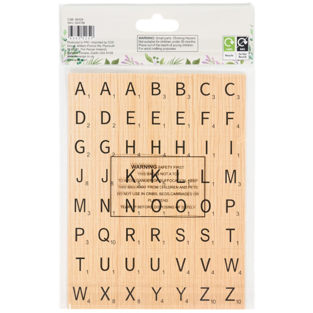 Pack of 2 Wood Effect Tile Alphabet Stickers Natural Image 2