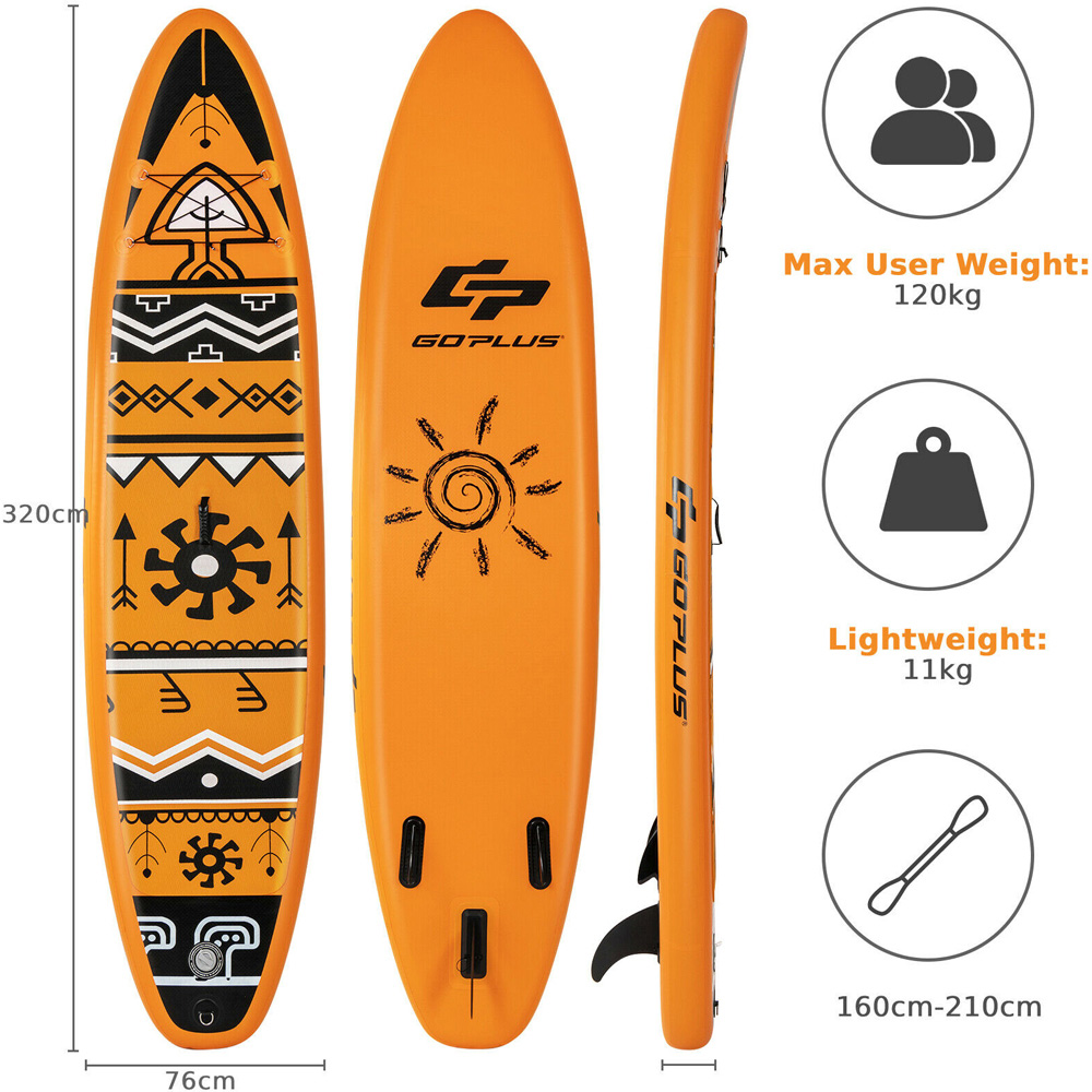 Costway Orange Inflatable Stand Up Paddle Board Set 11ft Image 9