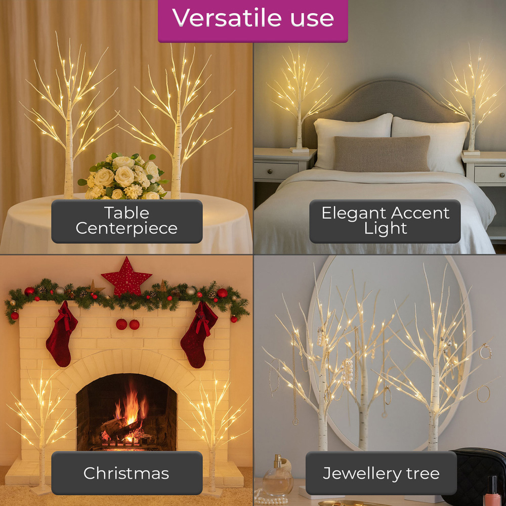 Neo 2 Piece Warm White LED Light Up Twig Tree Decorations Set 60cm Image 5