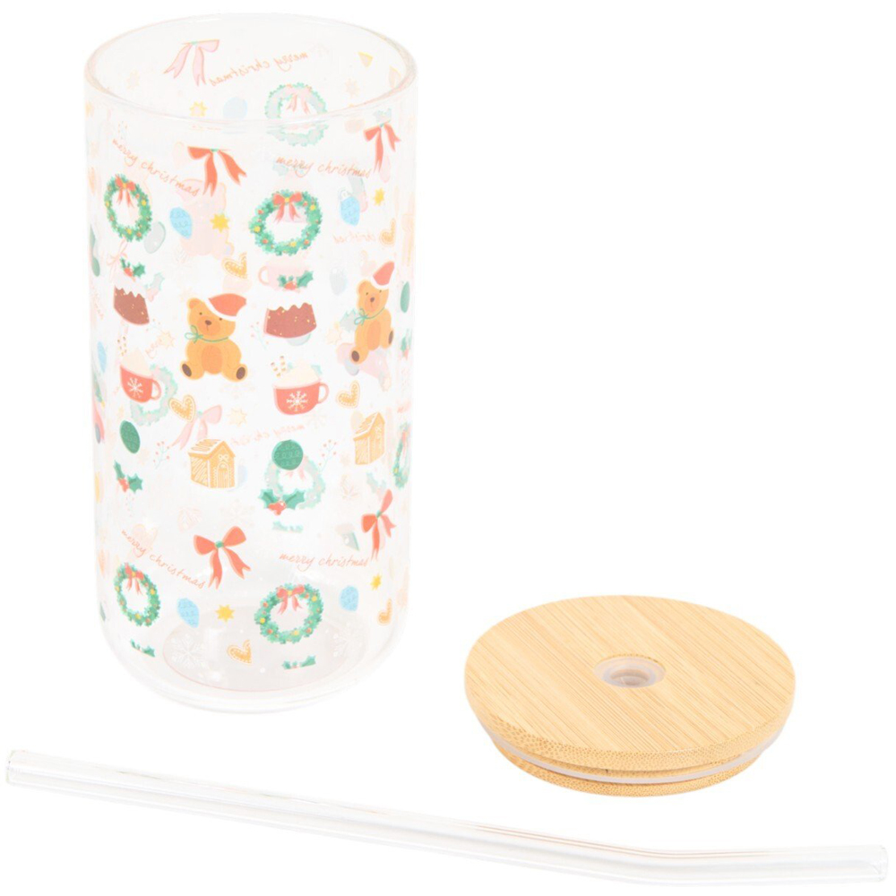 Christmas Print Glass Drinking Jar Clear Image 4