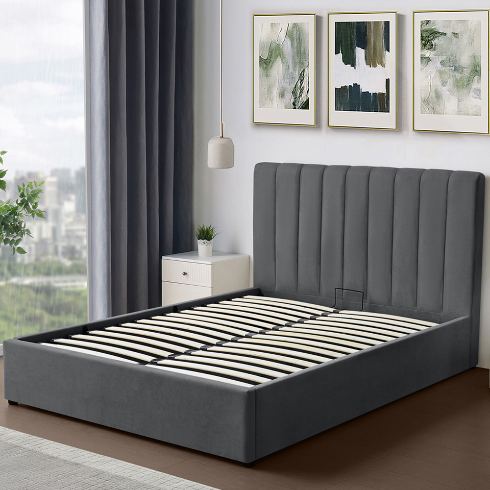 Brooklyn Evelynne Double Dark Grey Linen Ottoman Bed Image 1