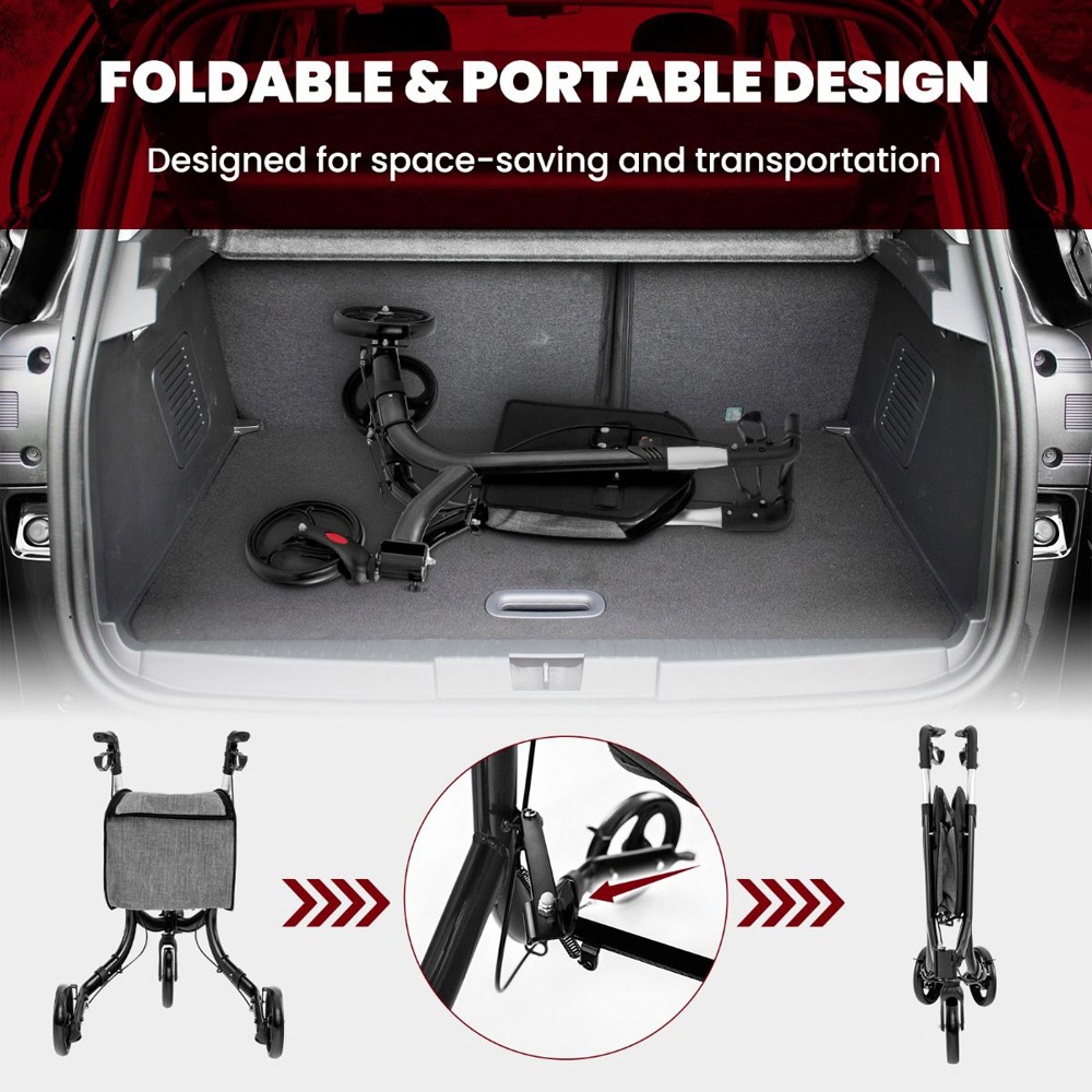 Costway Black Folding Aluminium Rolling Walker with Zippered Storage Bag Image 5
