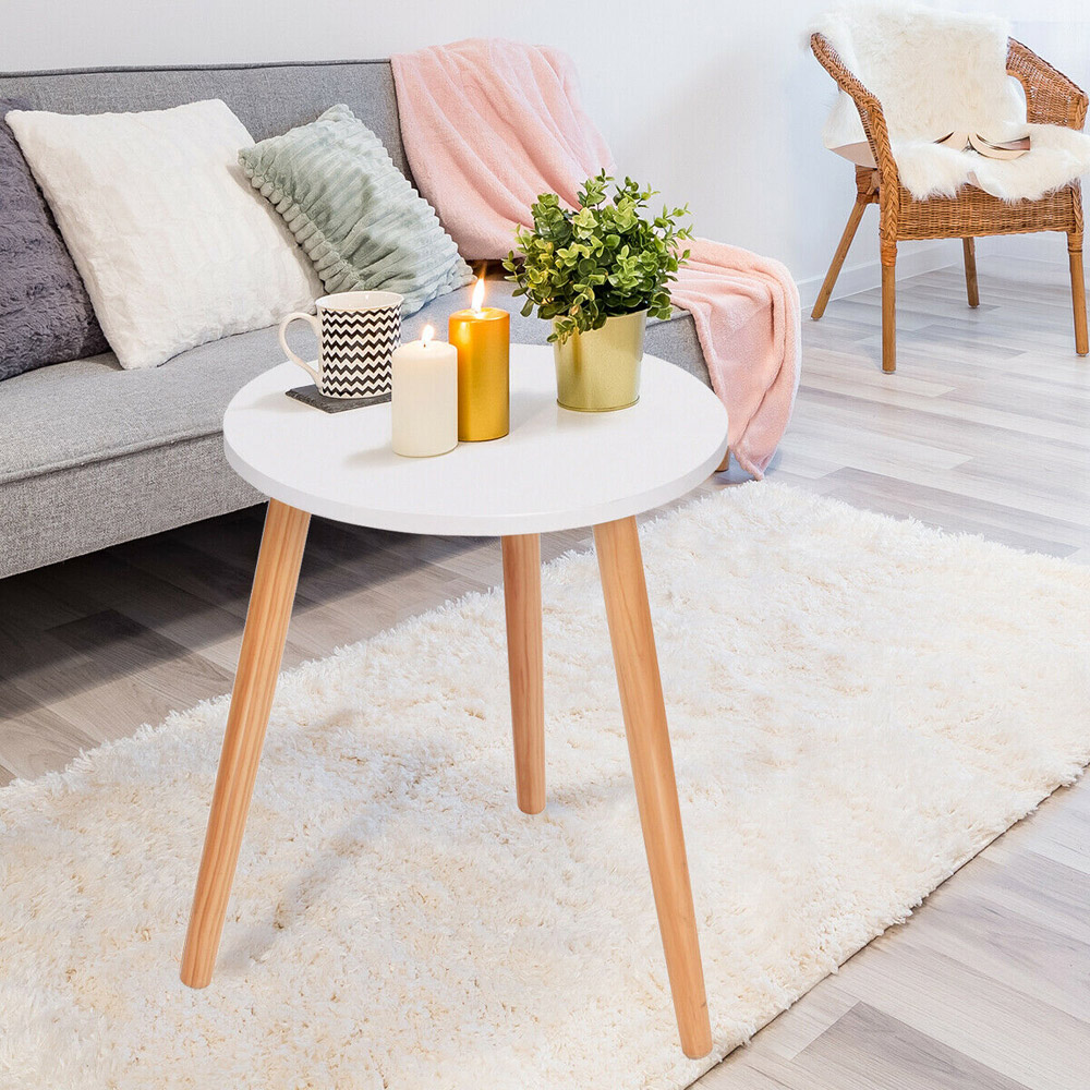 Costway White Natural Wood Legs Round Side Table Image 6