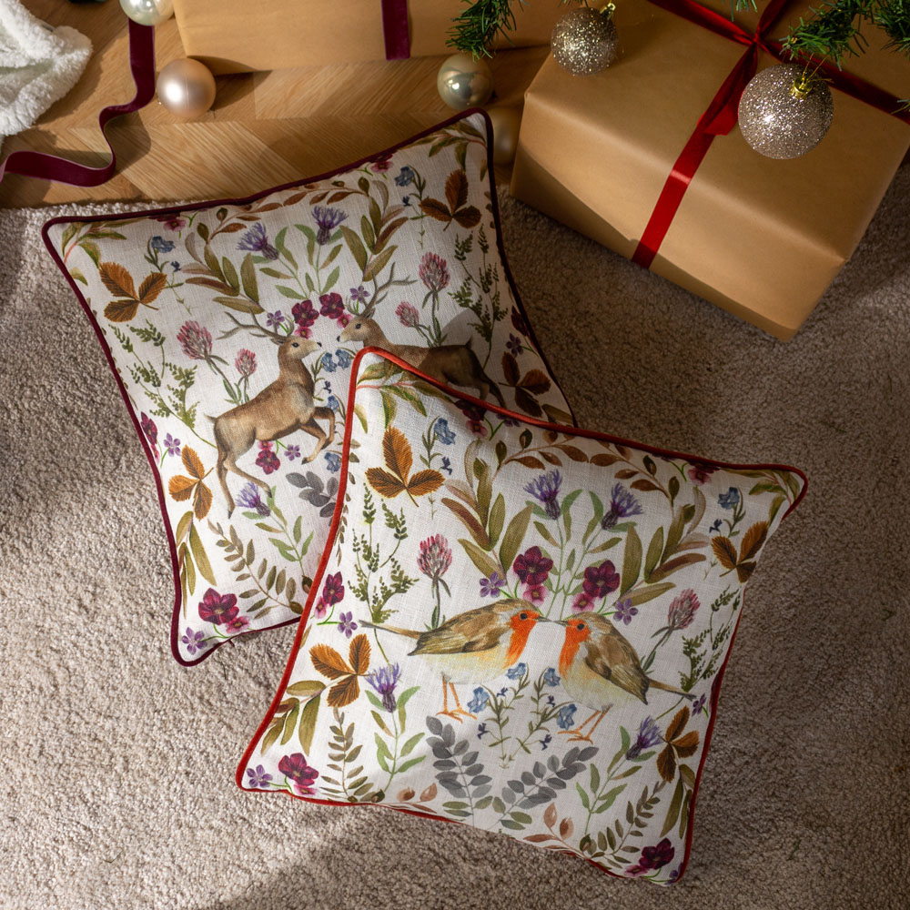 Evans Lichfield Christmas Sunset Mirrored Robin Watercolour Printed Piped Cushion 43 x 43cm Image 3