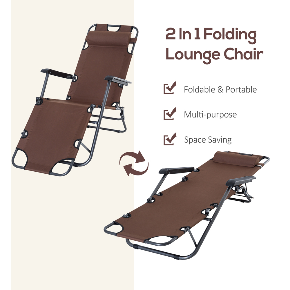 Outsunny 2 in 1 Brown Folding Recliner Chair and Sun Lounger Image 4