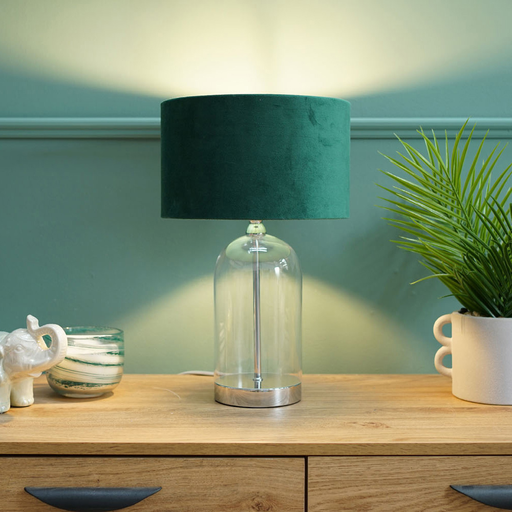 ValueLights Jessy Silver and Forest Green Velvet Shade Glass LED Table Lamp Image 4