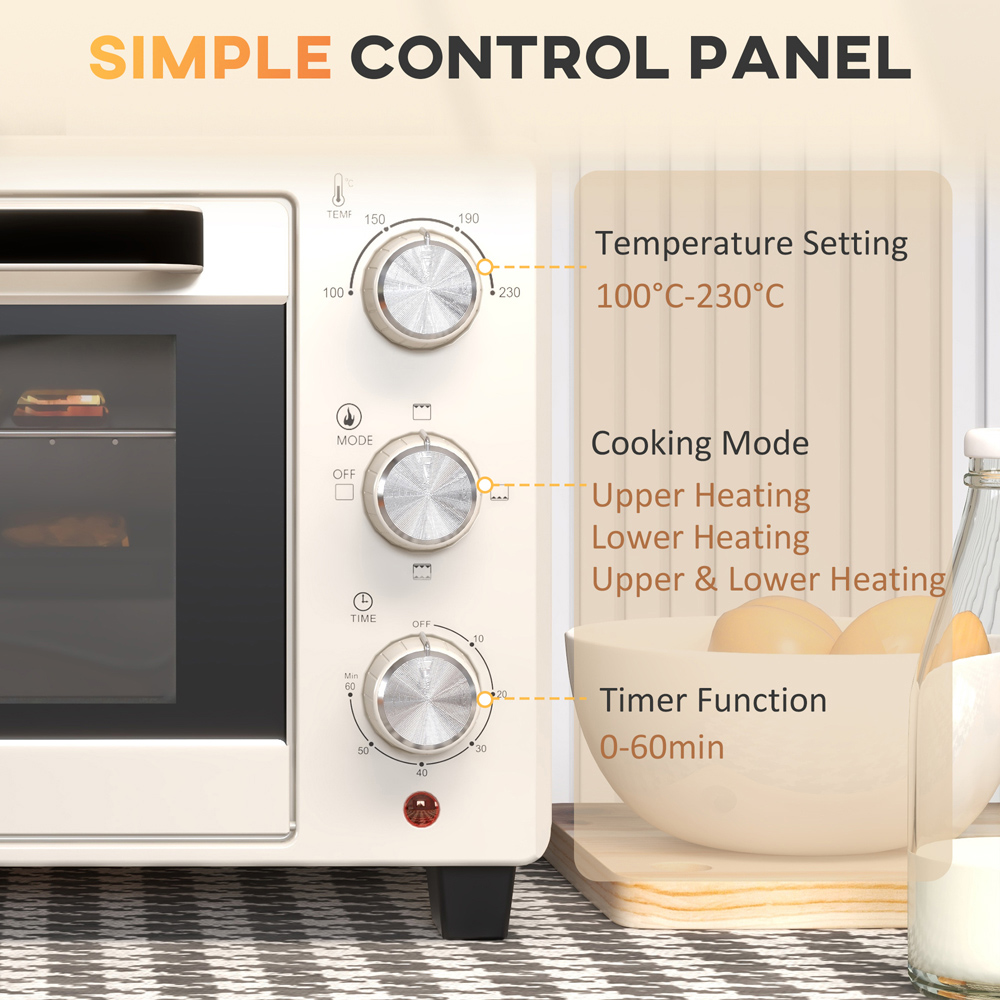 HOMCOM 800-085V70CW Cream 21L Electric Mini Oven 21L 1400W Image 7