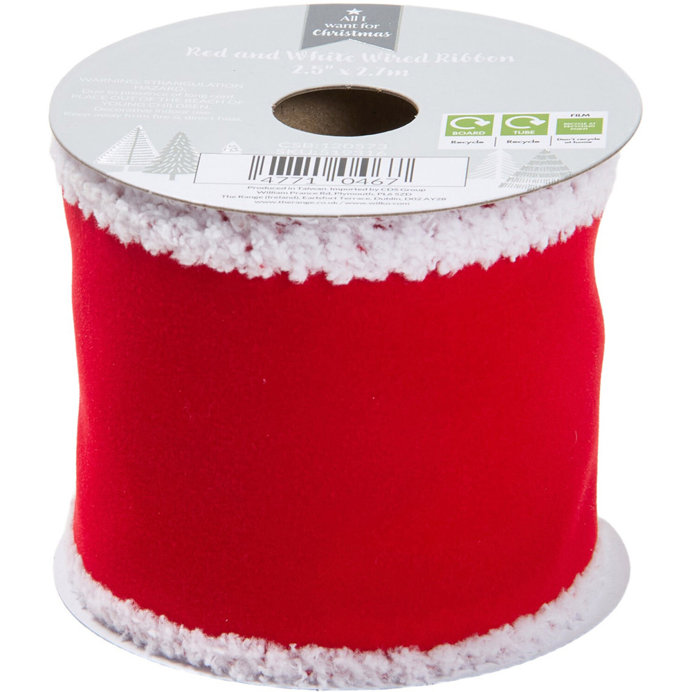 Red and White Christmas Wired Ribbon Image 7
