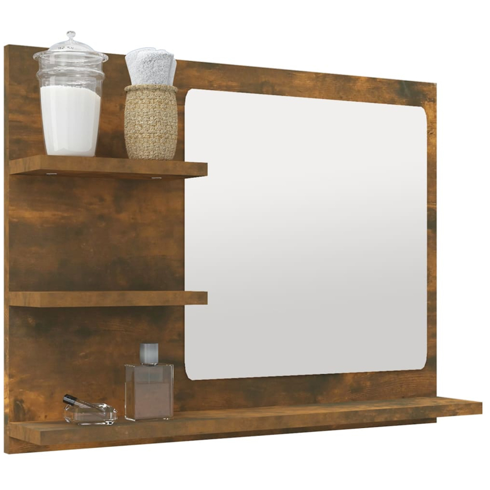 vidaXL 3 Shelf Smoked Oak Wall Mounted Bathroom Mirror Image 4