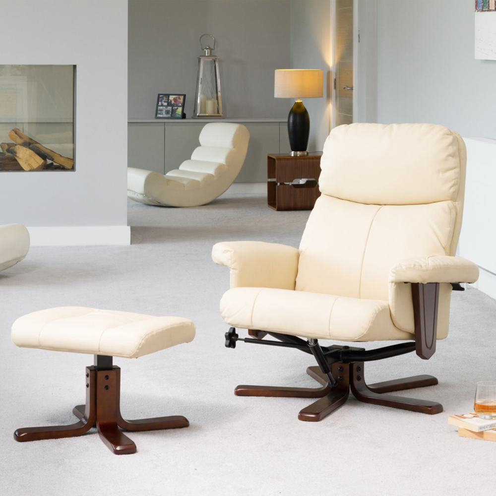 Artemis Home Woodacre Cream Swivel Chair with Footstool Image 1