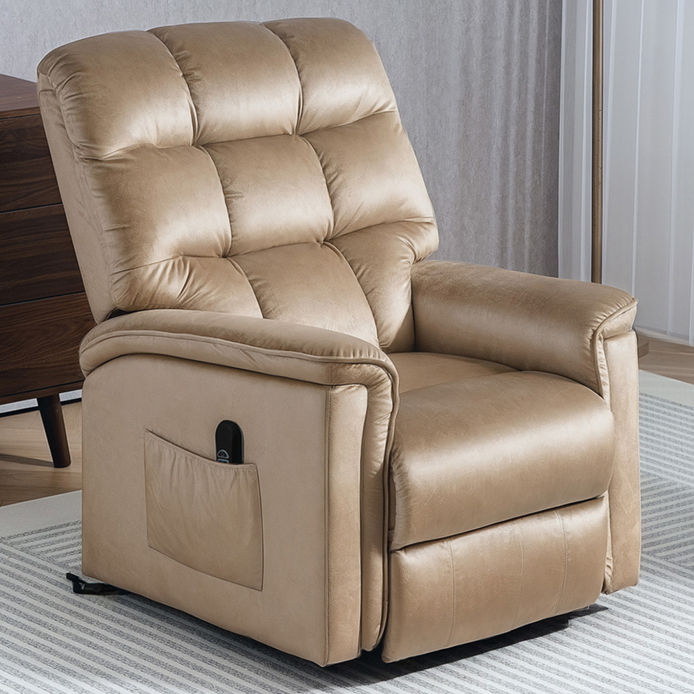 HOMCOM Beige Velvet Electric Power Lift Elderly Recliner Armchair Image 1