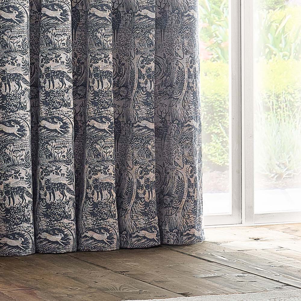 furn. Winter Woods Midnight Animal Chenille Eyelet Curtains 117 x 137cm Image 3