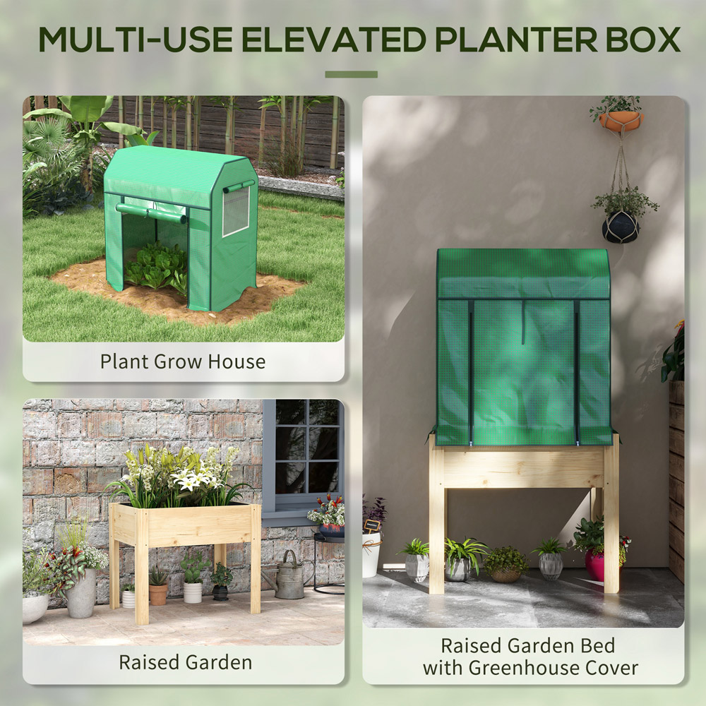 Outsunny Wooden Raised Planter with PE Greenhouse Cover and Bed Liner Image 6