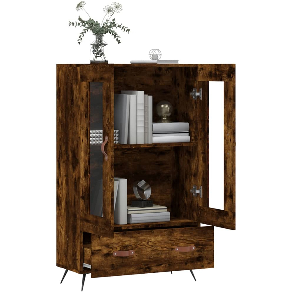 vidaXL 2 Glass Door Single Drawer Smoked Oak Highboard Image 4