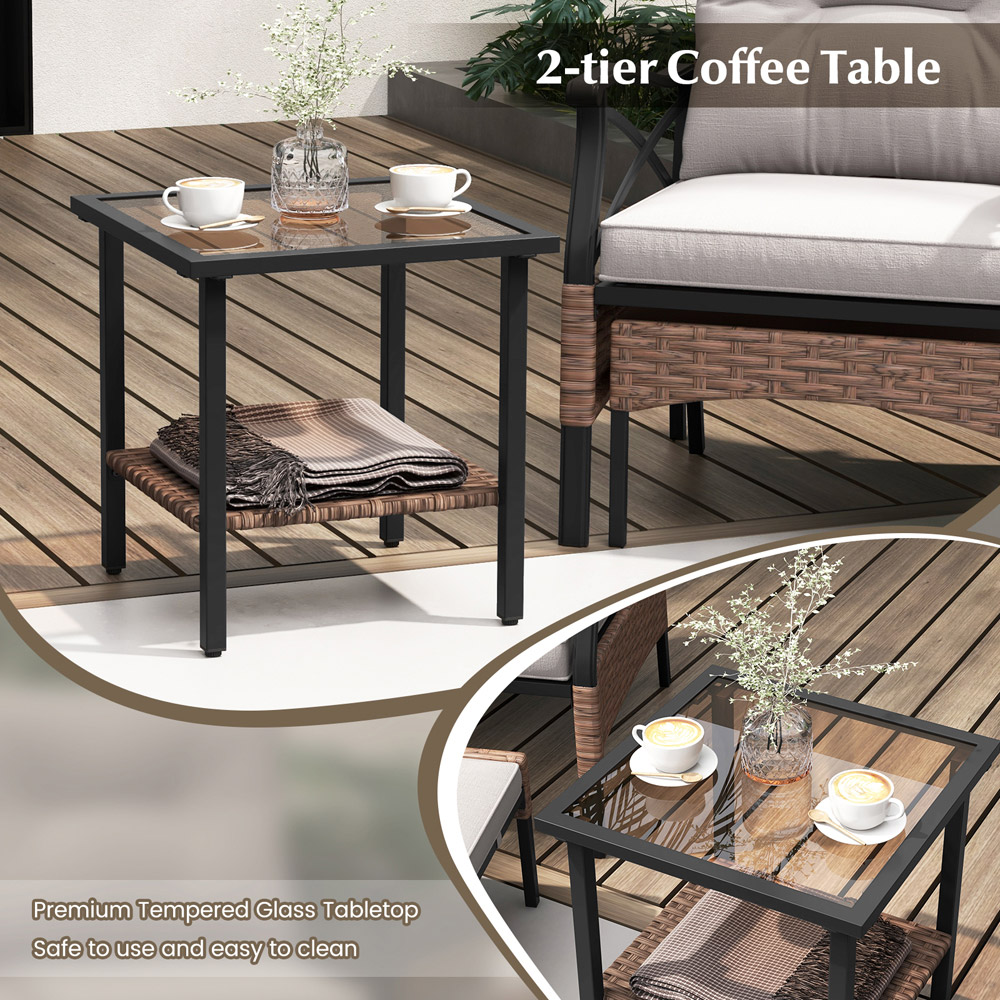 Costway 2 Seater Brown Patio Furniture Set with Cushions Image 8