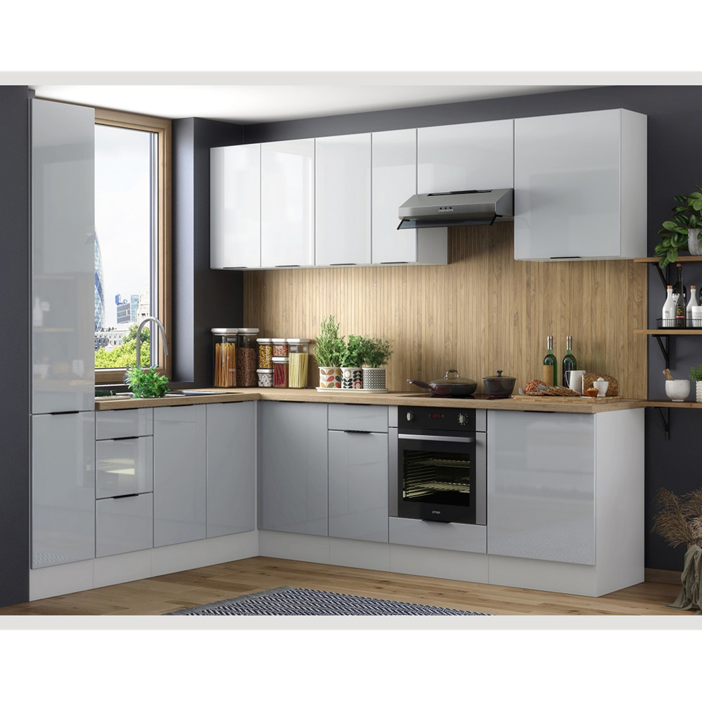 Impact Furniture Star Light Grey Gloss L Shaped Kitchen Corner Cabinet Set of 12 Image 3