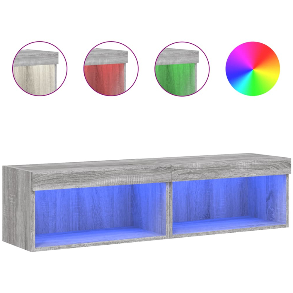 vidaXL Single Shelf Grey Sonoma Wall Mounted TV Cabinet with LED Lights Set of 2 Image 4