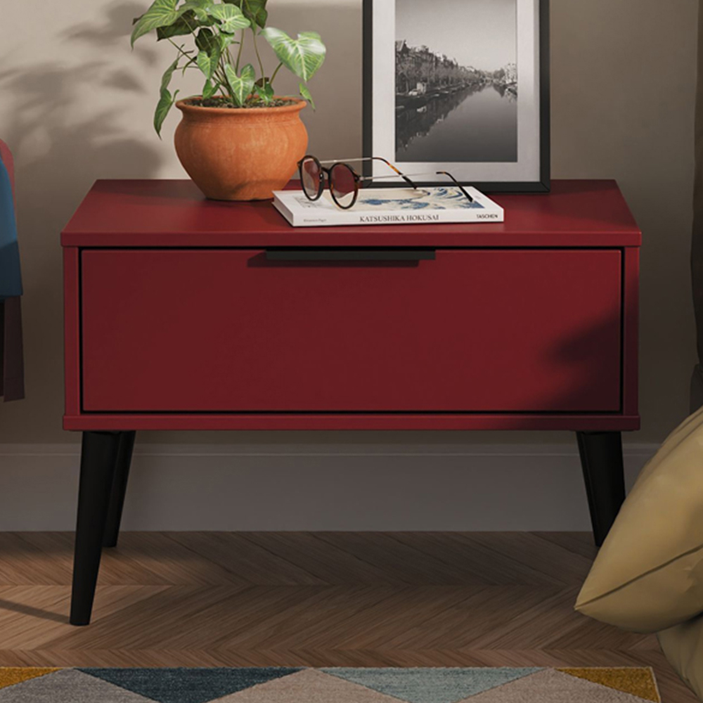 Crowndale Hong Kong Single Drawer Matt Red and Black Wide Side Table Ready Assembled Image 1