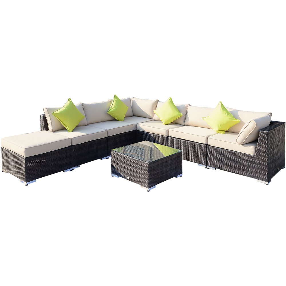 Outsunny 8 Piece Mixed Brown Rattan Outdoor Corner Sofa with Table Image 2
