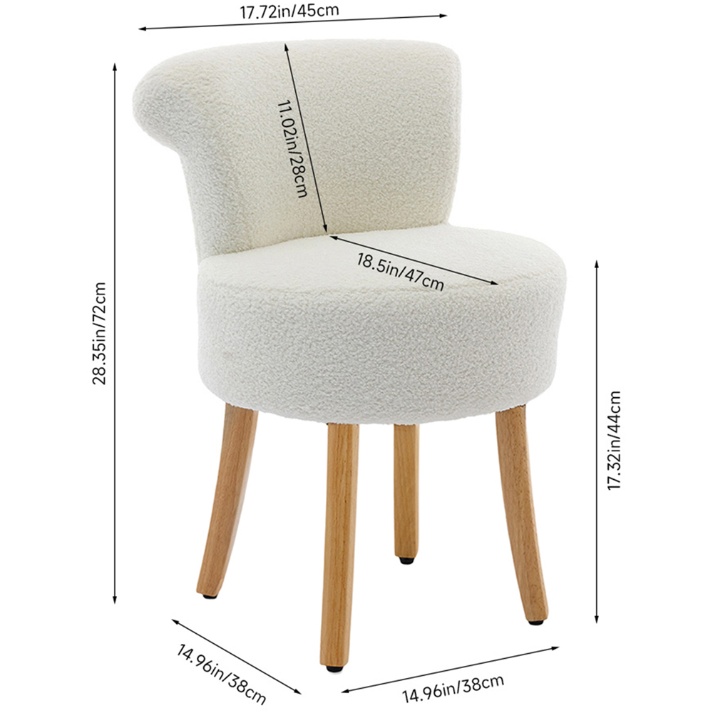 Living and Home White Teddy Fleece Curved Backrest Vanity Stool Image 9