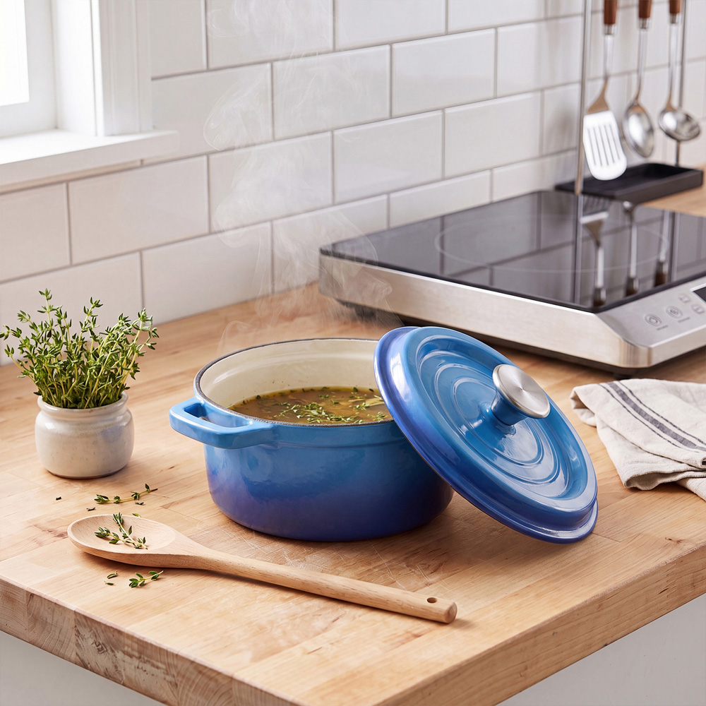 Living and Home Gradient Blue Enamelled Cast Iron Dutch Oven Pot 6L Image 7