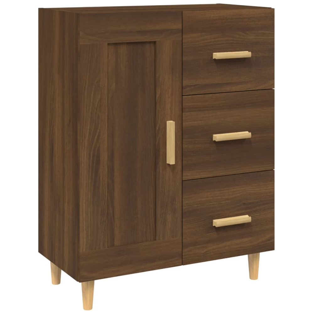 vidaXL Single Door 3 Drawer Brown Oak Sideboard with Wooden Legs Image 2