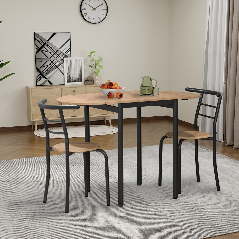 Elba 2 Seater Folding Dining Set Oak and Black Image 3