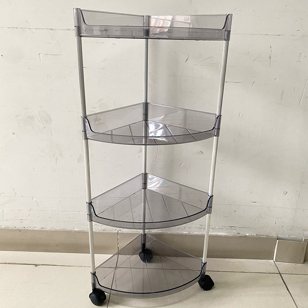 Living and Home 4-Tier Translucent Grey Corner Storage Shelf with Castors Image 2