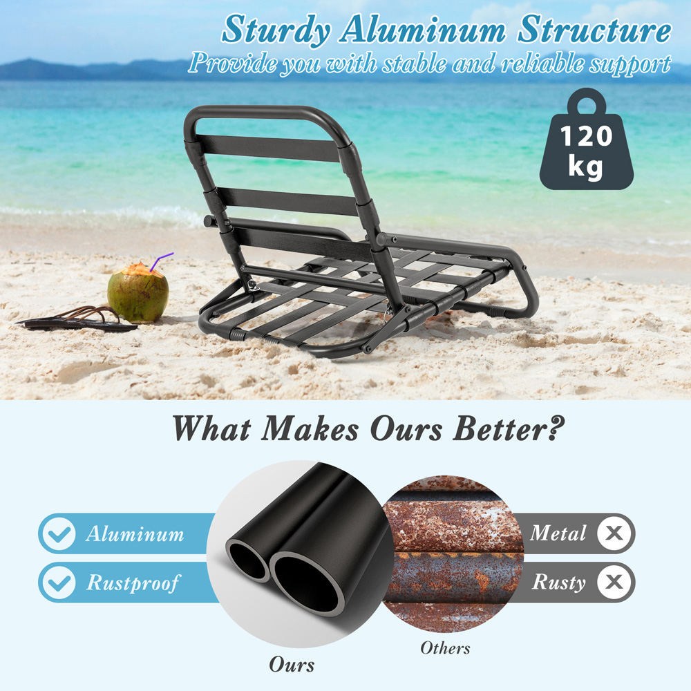 Costway Set of 2 Blue Low Folding Beach Chairs with Cushions Image 7