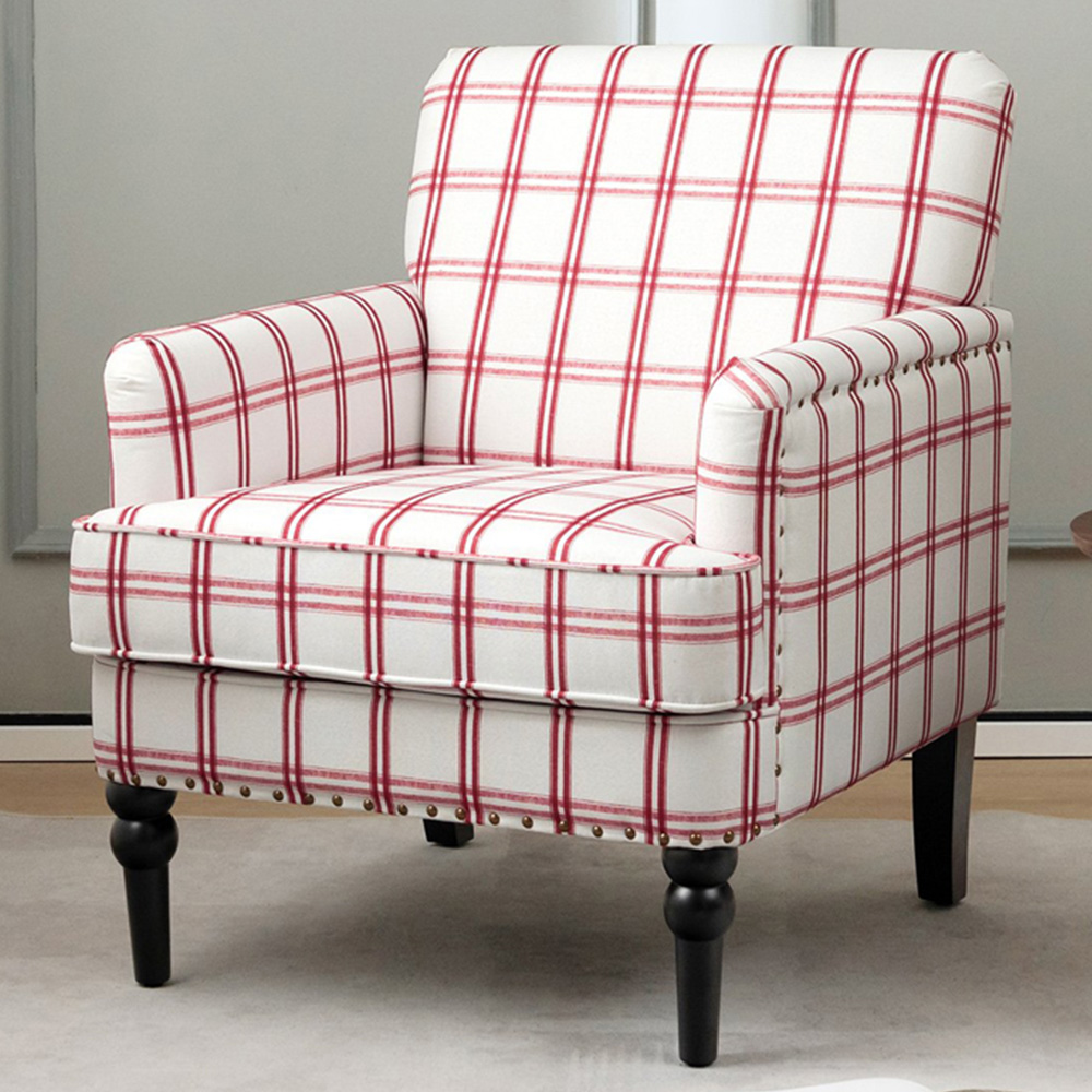 Costway Red Nailhead Trim Accent Chair Image 1