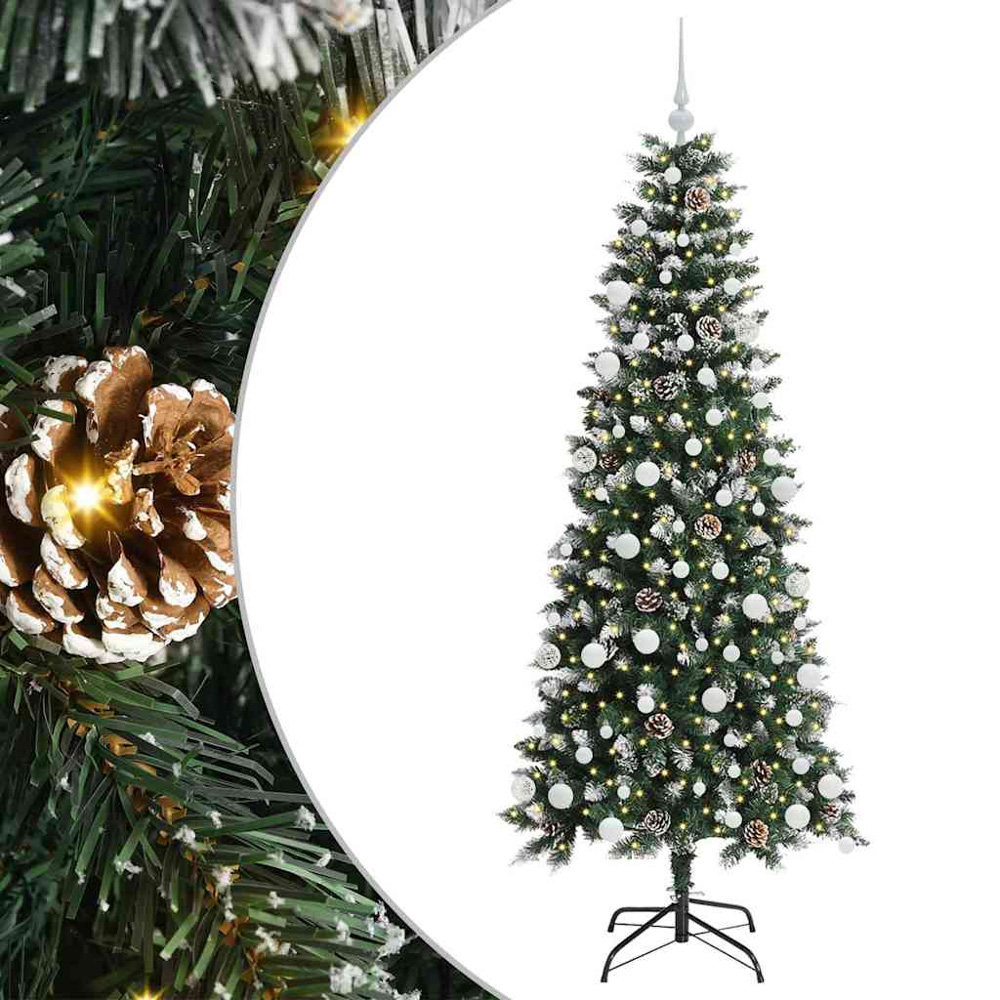 vidaXL Pre-Lit White Baubles Green Artificial Snow Tipped Christmas Tree 6ft Image 2