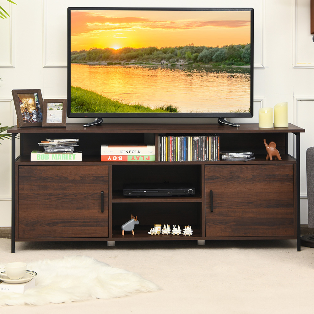 Costway 2 Door 4 Shelf Mid Century TV Unit Image 1