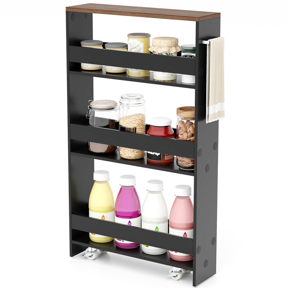 Costway 4 Shelf Brown Slim Storage Cart with Wheels Image 3