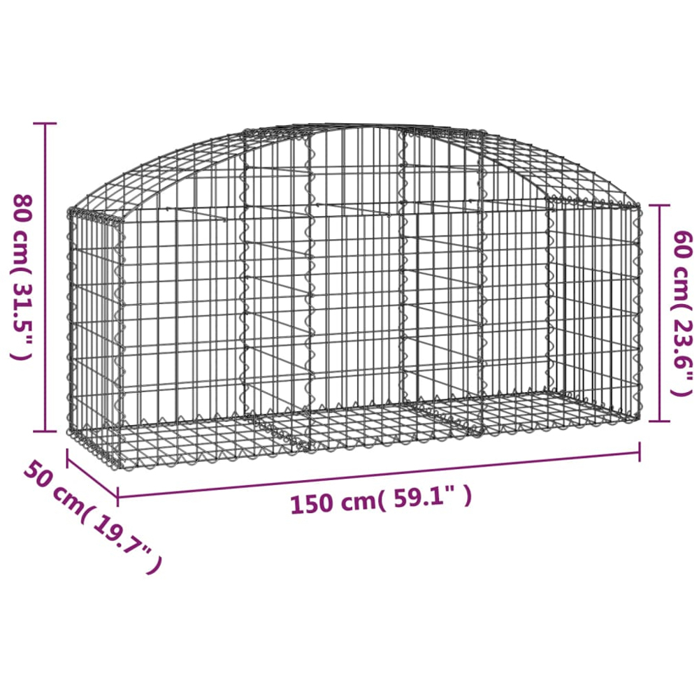 vidaXL Silver Galvanised Iron Arched Gabion Basket 150 x 50 x 60/80cm Image 4